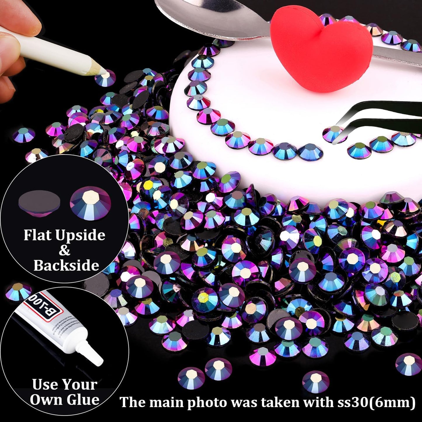 8000pcs 3mm Resin Rhinestones Bulk, Purplish Black AB Flatback Round Jelly Rhinestones Non Hotfix Crystal Gems Large Quantity Wholesale for DIY Crafts Clothes Bottles Face Makeup Manicure