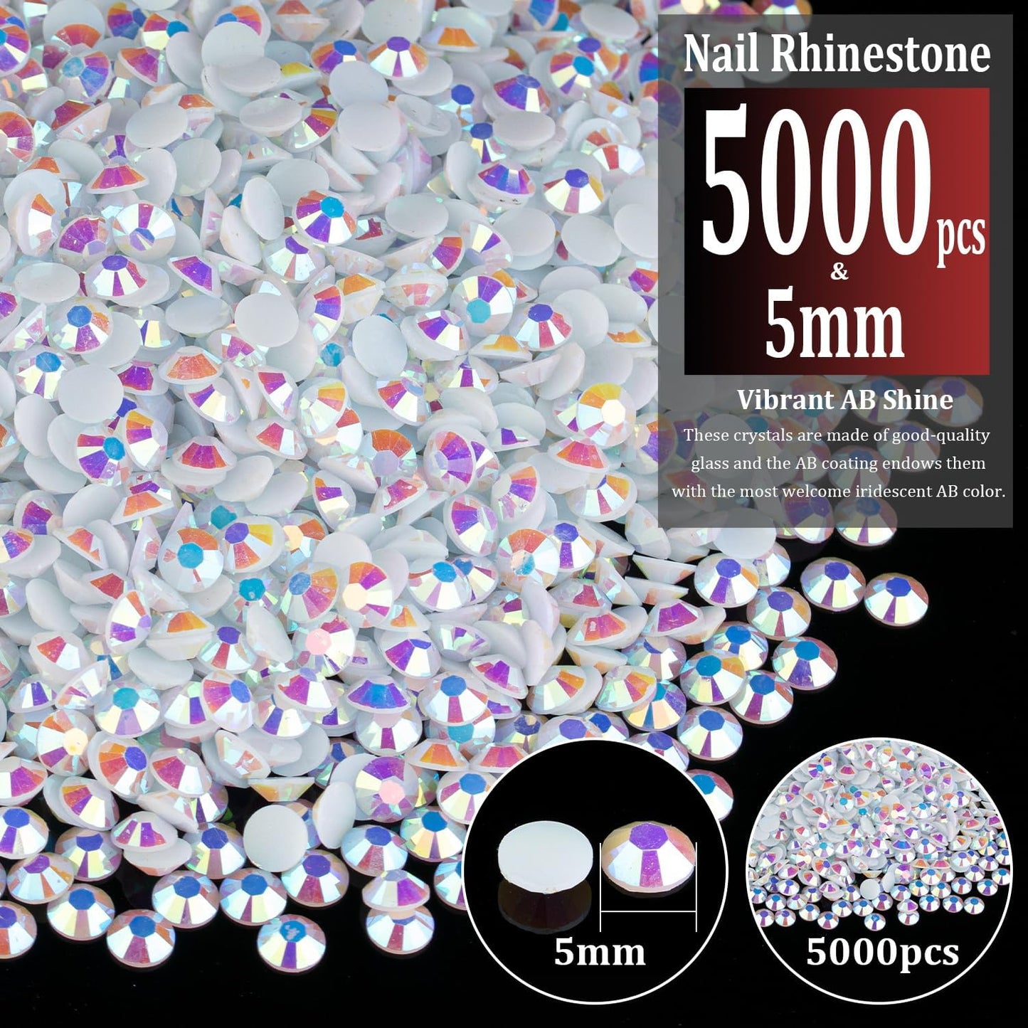 5000pcs 5mm Resin Rhinestones Bulk, White AB Flatback Round Jelly Rhinestones Bedazzling Non Hotfix Crystal Gems Large Quantity Wholesale for DIY Crafts Clothes Bottles Tumblers Face Makeup Manicure