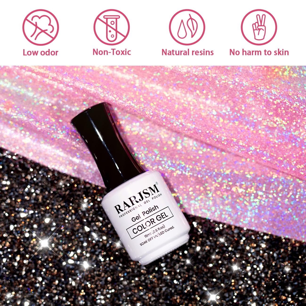 RARJSM Nude Reflective Glitter Gel Nail Polish Rose Pink Sheer Jelly Gel Polish Flash Diamond Sparkle Rainbow Silver Shimmer Pigments Soak off Curing Requires 15ml Single Bottle for Home Salon