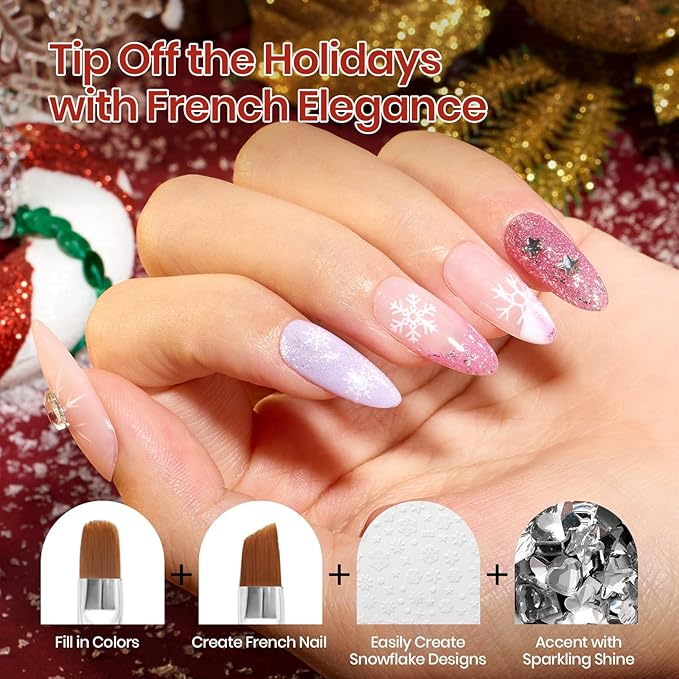 Beetles Christmas Nail Art Brushes 8pcs – Crystal Christmas Nail Art Tools 5pcs Double-ended Nails Dotting Tool, 3pcs Striping Liner Brushes for Nails with Charms and Stickers Manicure Design Tools