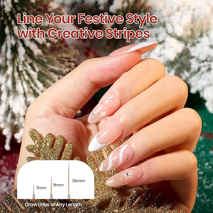 Beetles Christmas Nail Art Brushes 8pcs – Crystal Christmas Nail Art Tools 5pcs Double-ended Nails Dotting Tool, 3pcs Striping Liner Brushes for Nails with Charms and Stickers Manicure Design Tools