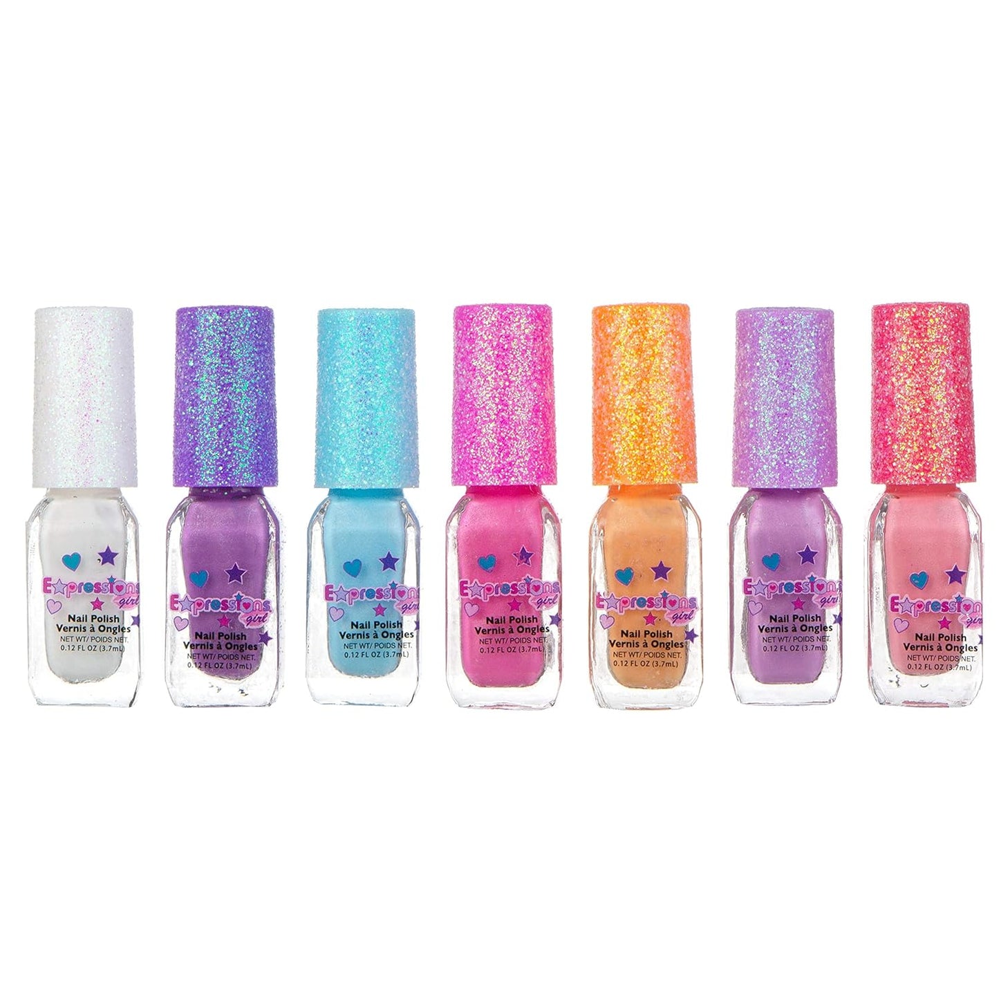 EXPRESSIONS 7pc Shimmer Nail Polish Set - Glitter Cap, Safe & Non-Toxic Nail Polish Kit for Girls & Teens