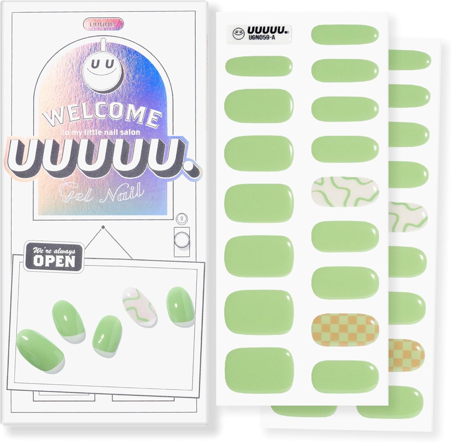 UUUUUU Semi Cured Gel Nail Strips | Salon-Quality | UV Free Gel Nail Wraps for Women | Easy Peel&Stick | Long-Lasting up to 14 Days | 28 Strips Set+File & Wipes | Gift-Ready (UGN059 Green Bikini)