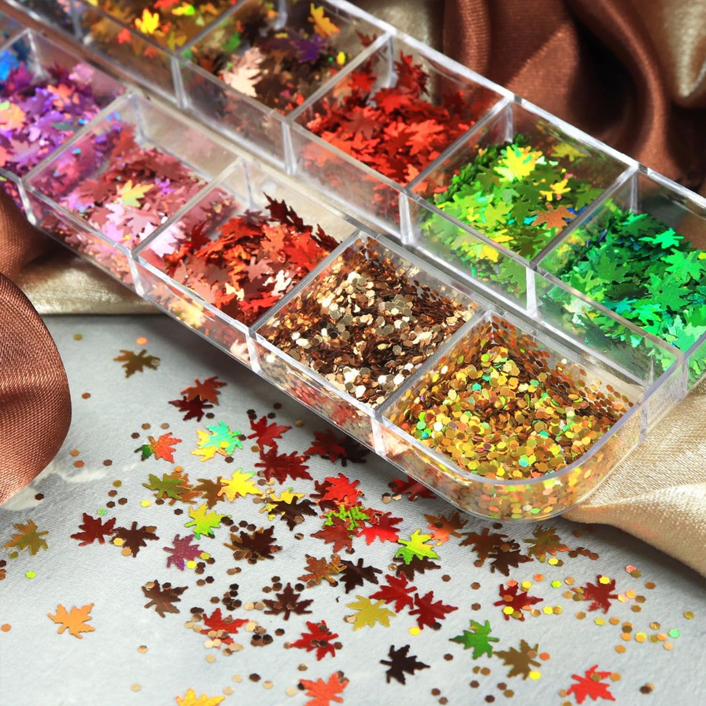 Maple Leaf Glitter Nail Sequins Fall Maple Leaves Glitter for Nails Holographic Laser Fall Nail Art Design Supplies 3D Autumn Glitters Flakes Decor