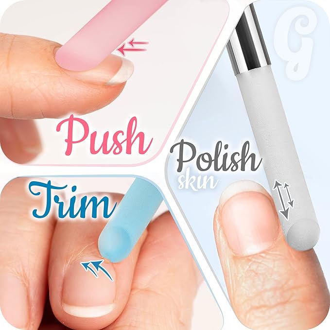 GLADZY Glass Cuticle Pusher - Manicure Cuticle Stick - Crystal Glass Cuticle Remover - Professional Nail Care Tool - Genuine Czech Quality Premium File Set