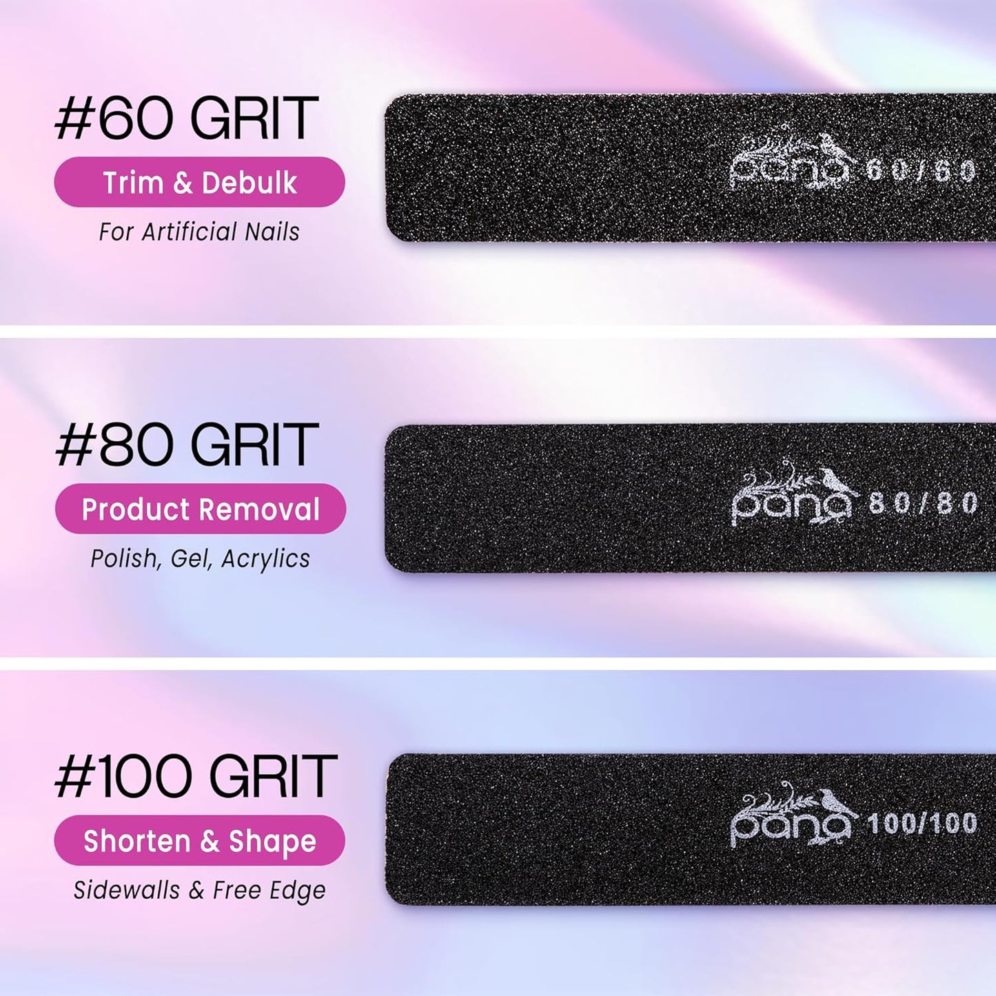 10pcs - PANA Jumbo Double-Sided Emery Nail File for Manicure, Pedicure, Natural, and Acrylic Nails - Black (Grit 80/80)