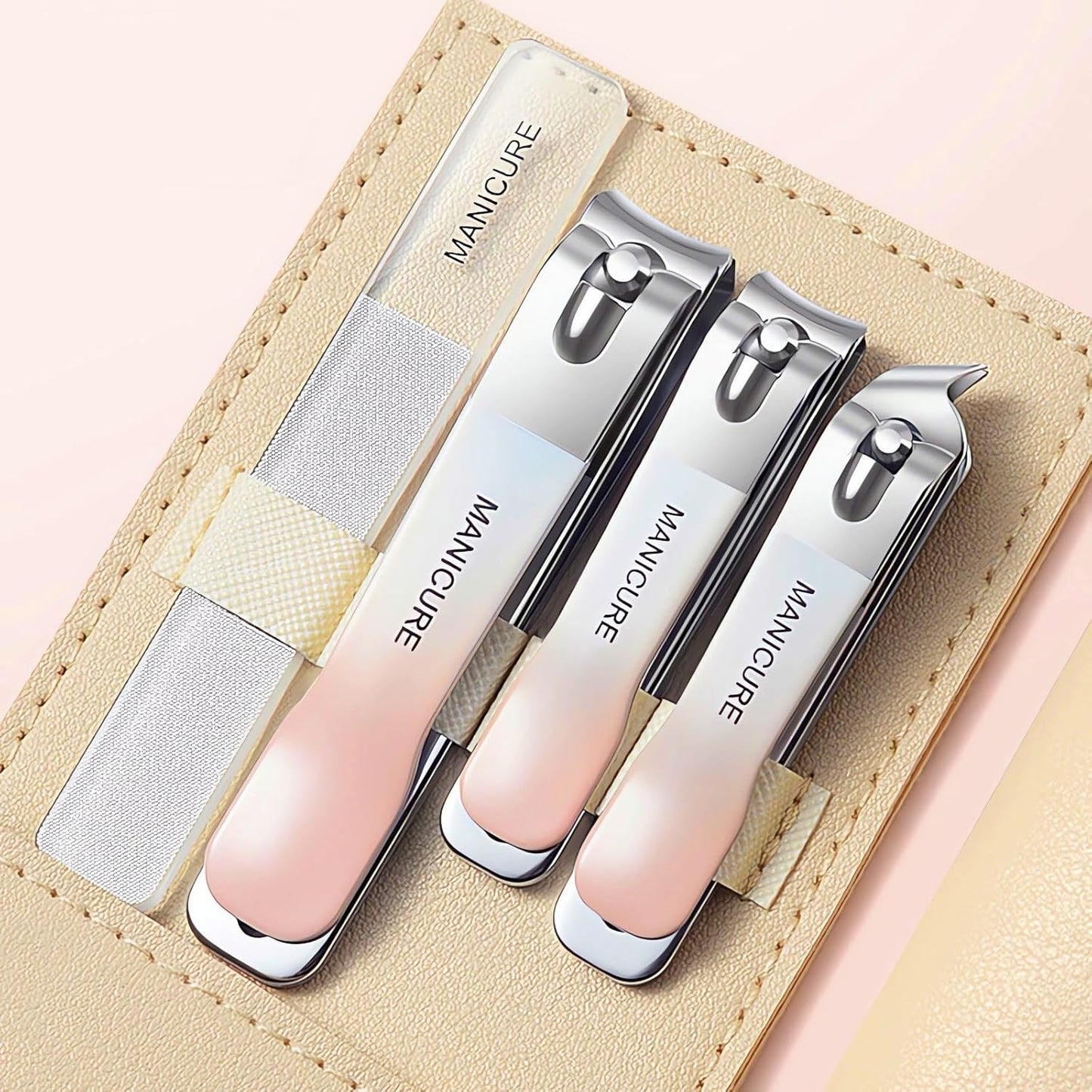 4 Pcs Manicure Set Stainless Steel Nail Clippers, Beauty Tool Portable Set Professional Grooming Kits, Travel Nail Kit for Men and Women (Gradient Pink)