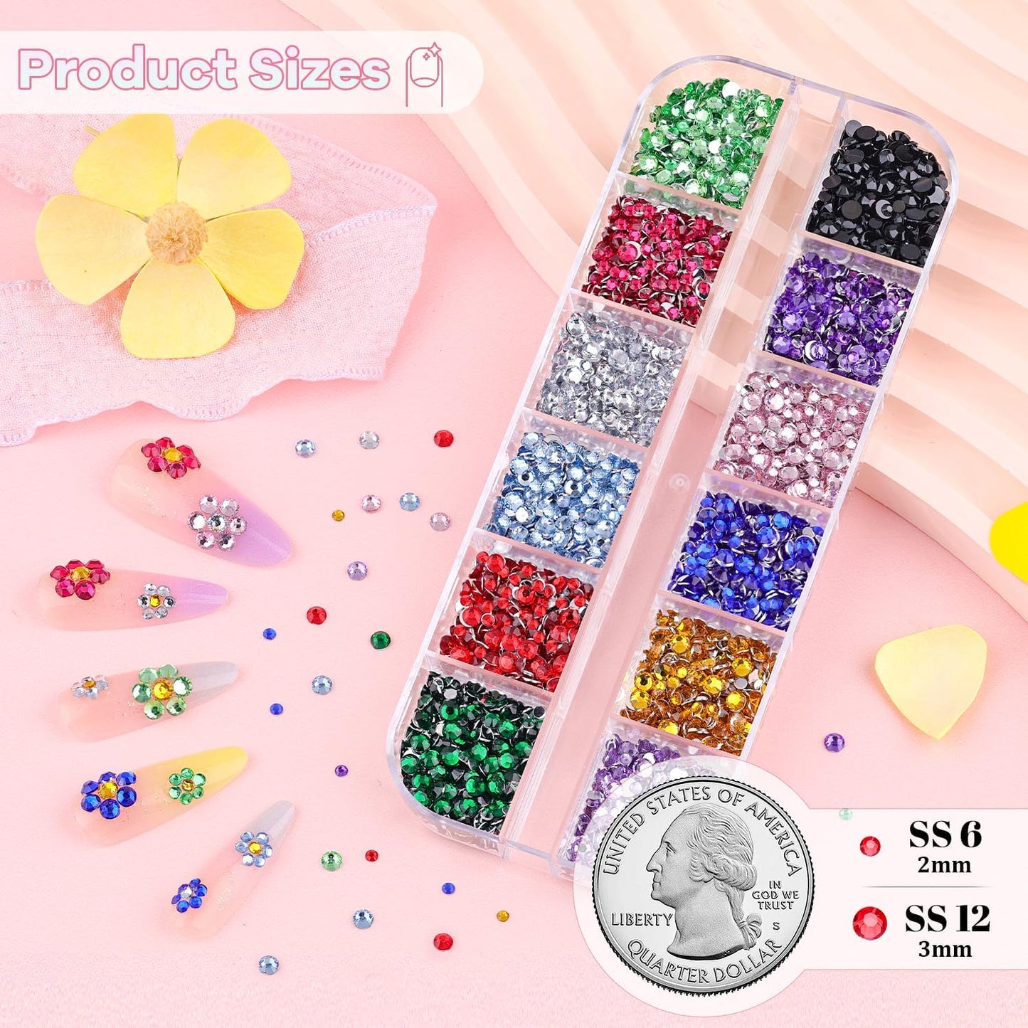 10000Pcs Nail Gems and Rhinestones for Nail Art with Rhinestone Glue, Flatback Nail Pearls and Caviar Nail Beads(Silver+Gold, Colorful Rhinestones Bedazzling Gems Pearl Nail Charms for Nail Design