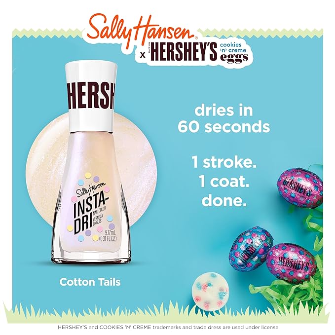 Sally Hansen Insta-Dri Hershey's Cookies 'n' Creme Eggs Nail Polish | Quick Dry, Long Lasting, Streak-Free Shine | Sheer, Shimmery | 781 Cotton Tails | Pale White Yellow Nail Color