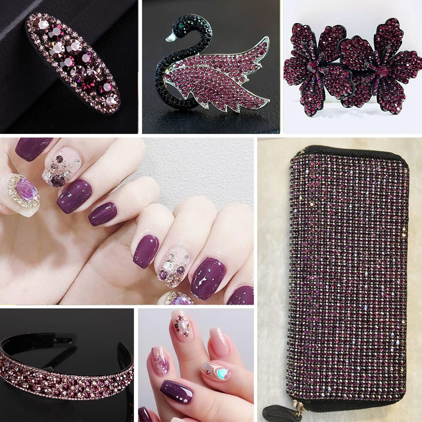 Beadsland 4300pcs Flatback Rhinestones,Burgundy Rhinestone Nail Gems Round Crystal Rhinestones for Crafts,Mixed 6 Sizes with Picking Tweezers and Wax Pencil Kit, SS6-SS20,Amethyst