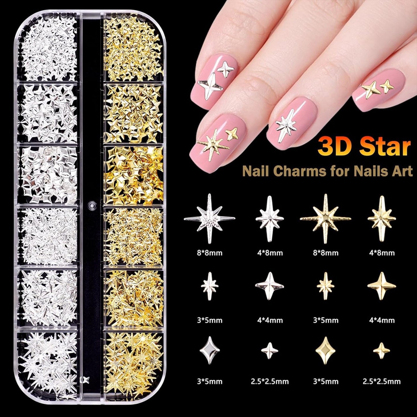 3D Nail Charms, Mixed Flower Bow Moon Heart Star Nail Art Charms Nail Art Charms, Half Round Pearl+Flatback Pink Gems+Gravel Diamond+Nail Studs, Nail Gems for Nail Art DIY Decoration with Pickup Tools