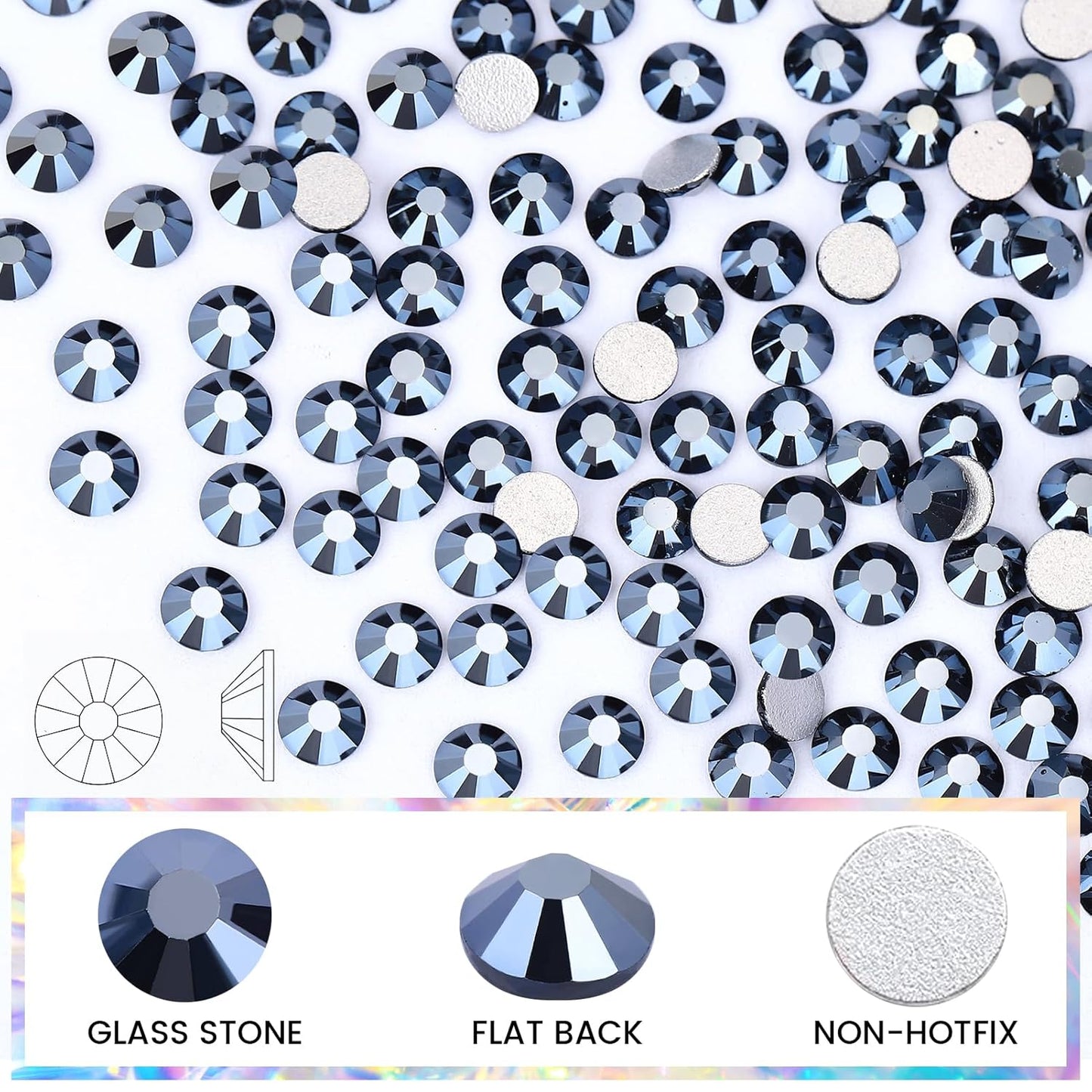 Novani Rhinestones Flatback Rhinestones Glass Nail Gems Stones Jewels Round Gemstones Non-Hotfix Crystal,SS6,1440 Pieces,Shiny Black