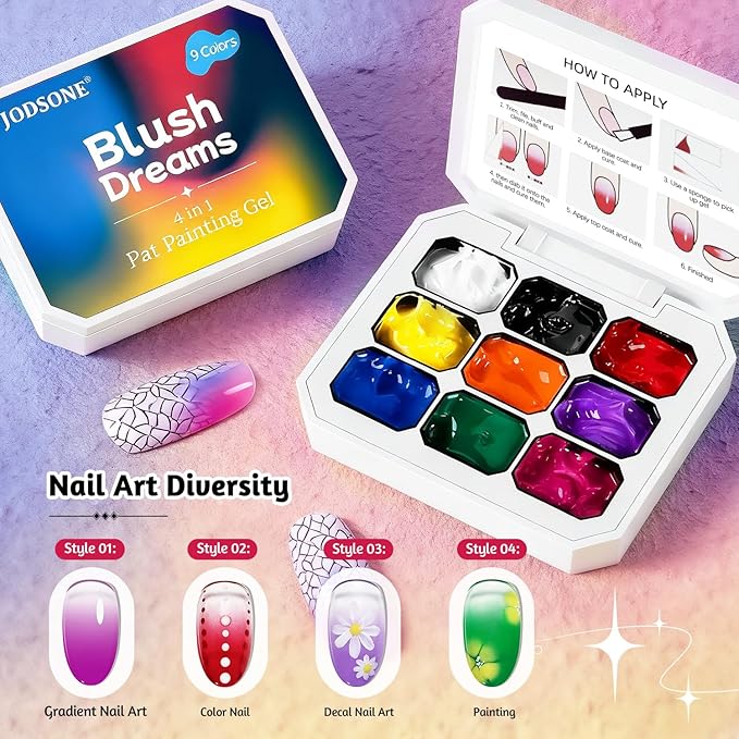 JODSONE 9 Colors Pat Painting Gel Polish Set French Gradient Gel Nail Blush At Home DIY Nail Art Designs