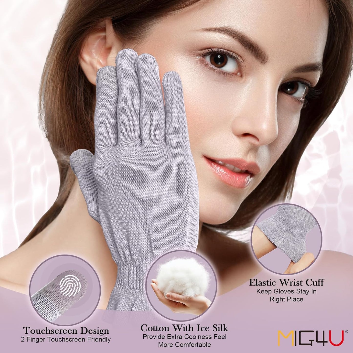 MIG4U Moisturizing Beauty Gloves Touchscreen Overnight Sleeping Glove for Women Dry Hands, Nighttime Lotion, Eczema, SPA, Cosmetic Treatment, Grey Purple 1 Pairs Size L/XL