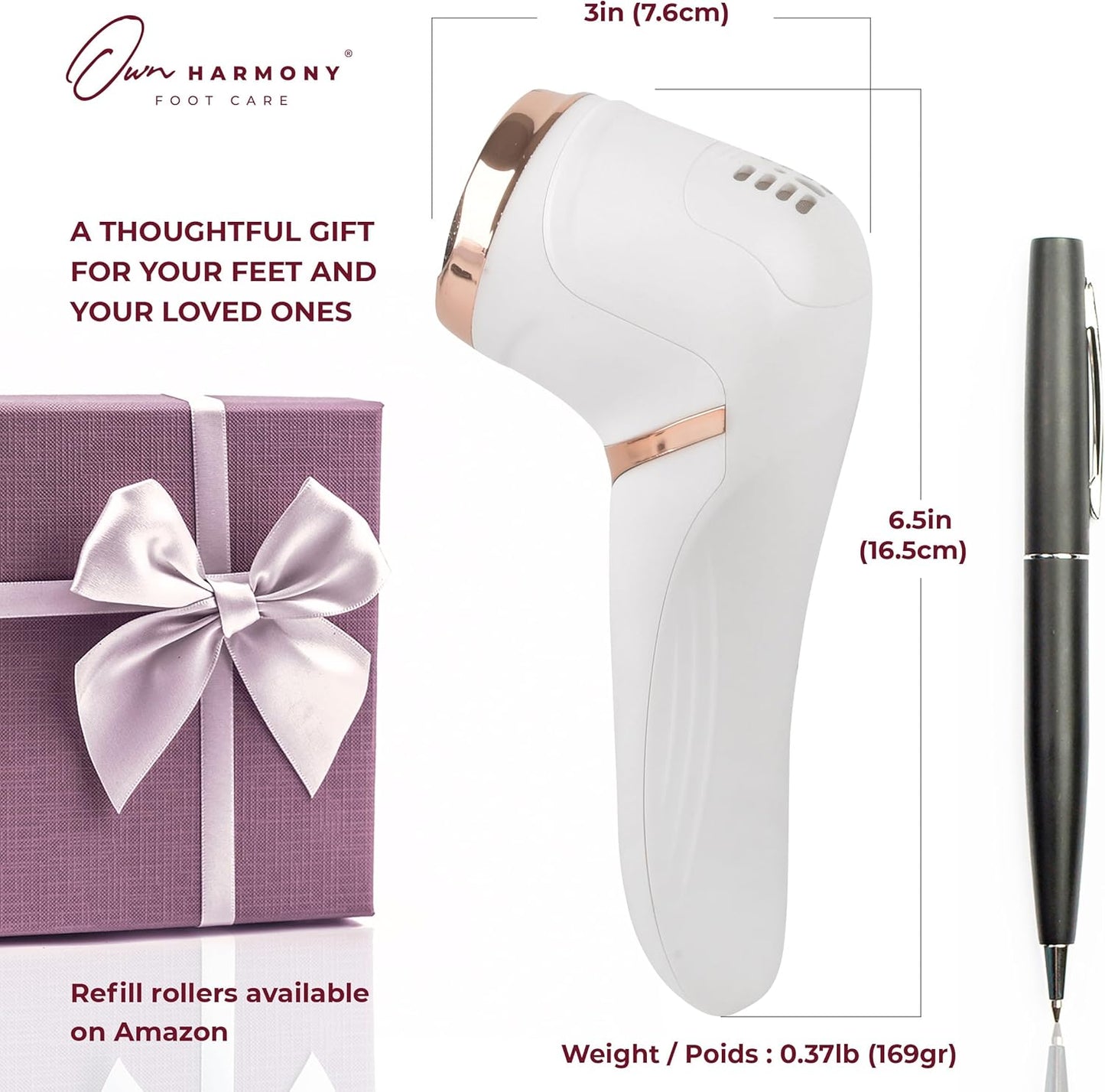 Own Harmony Electric Callus Remover with Vacuum - Foot Care for Women - Professional Pedicure Tools for Powerful Pedi Care Vac - 3 Rollers Electric Feet File CR2100 - Best for Hard Dry, Cracked Heels