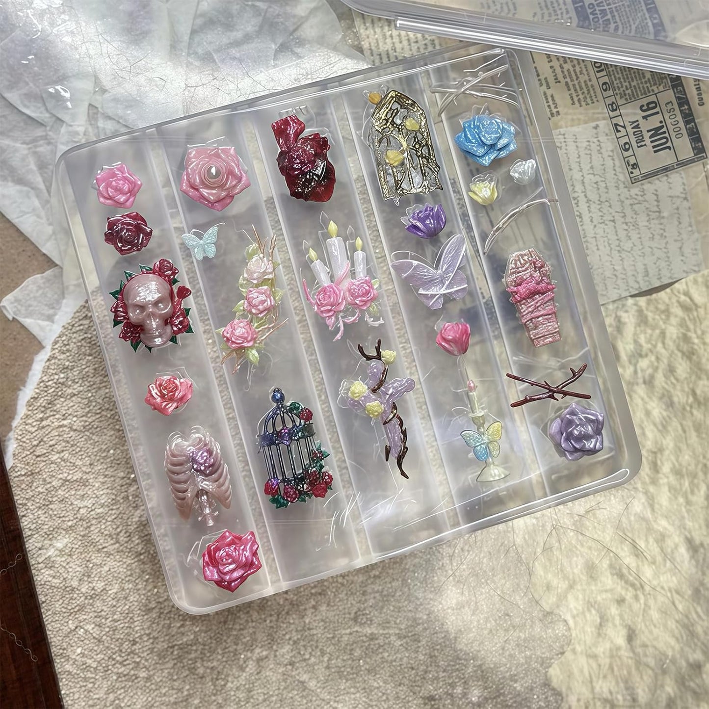 Gothic Nail Art Molds Kit - 3D Skull Rose Butterfly Designs DIY Manual Manicure Decoration Halloween Individual Nail Molds