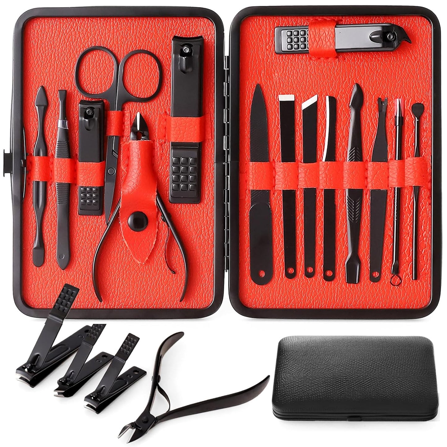 Nail Clippers Sets High Precisio Stainless Steel Nail Cutter Pedicure Kit Nail File Sharp Nail Scissors and Clipper Manicure Pedicure Kit Fingernails & Toenails with Portable Stylish case (Black)