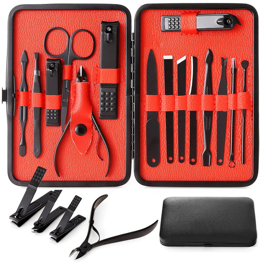 Nail Clippers Sets High Precisio Stainless Steel Nail Cutter Pedicure Kit Nail File Sharp Nail Scissors and Clipper Manicure Pedicure Kit Fingernails & Toenails with Portable Stylish case (Black)