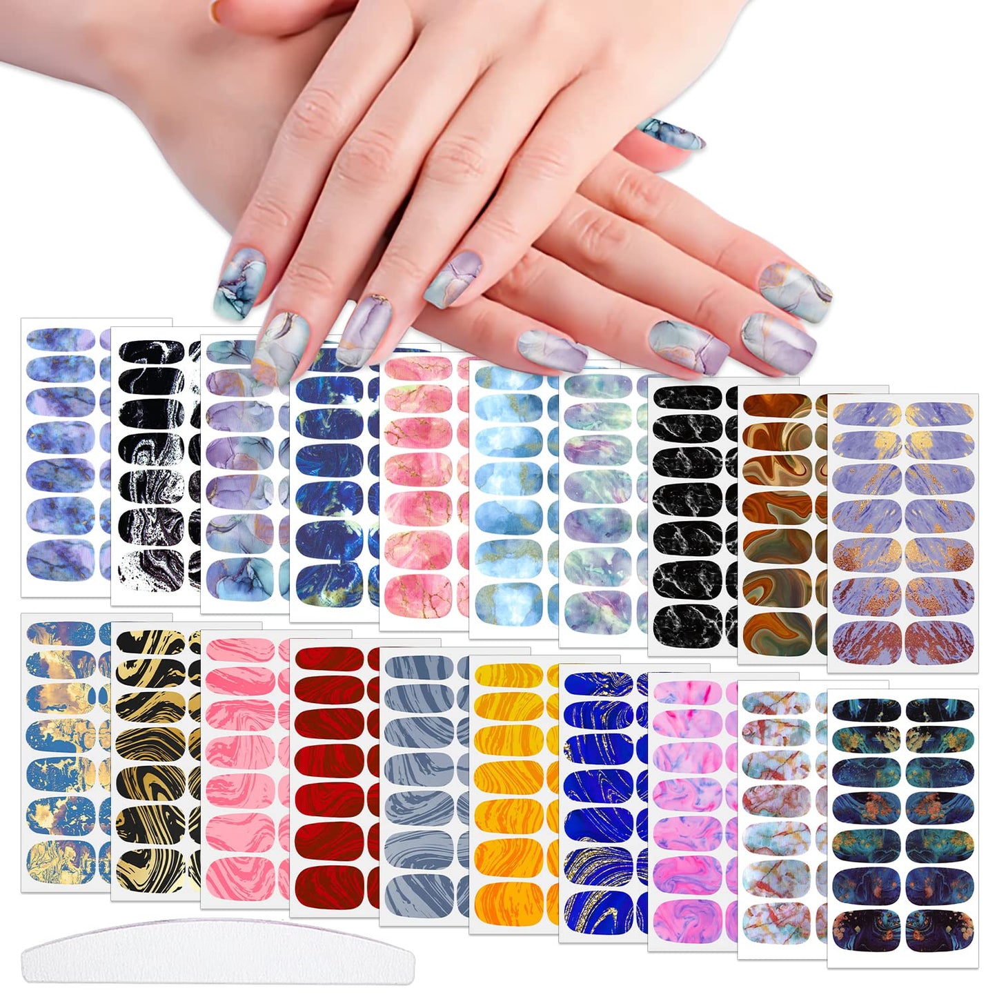 WOKOTO 20 Sheets Marble Design Nail Polish Strips Full Nail Wraps for Nail Art Decals Easy Apply Gradient Nail Stickers Self Ashesive Nail Polish Wraps Nail Color Strips for Nails Women Girls Kids