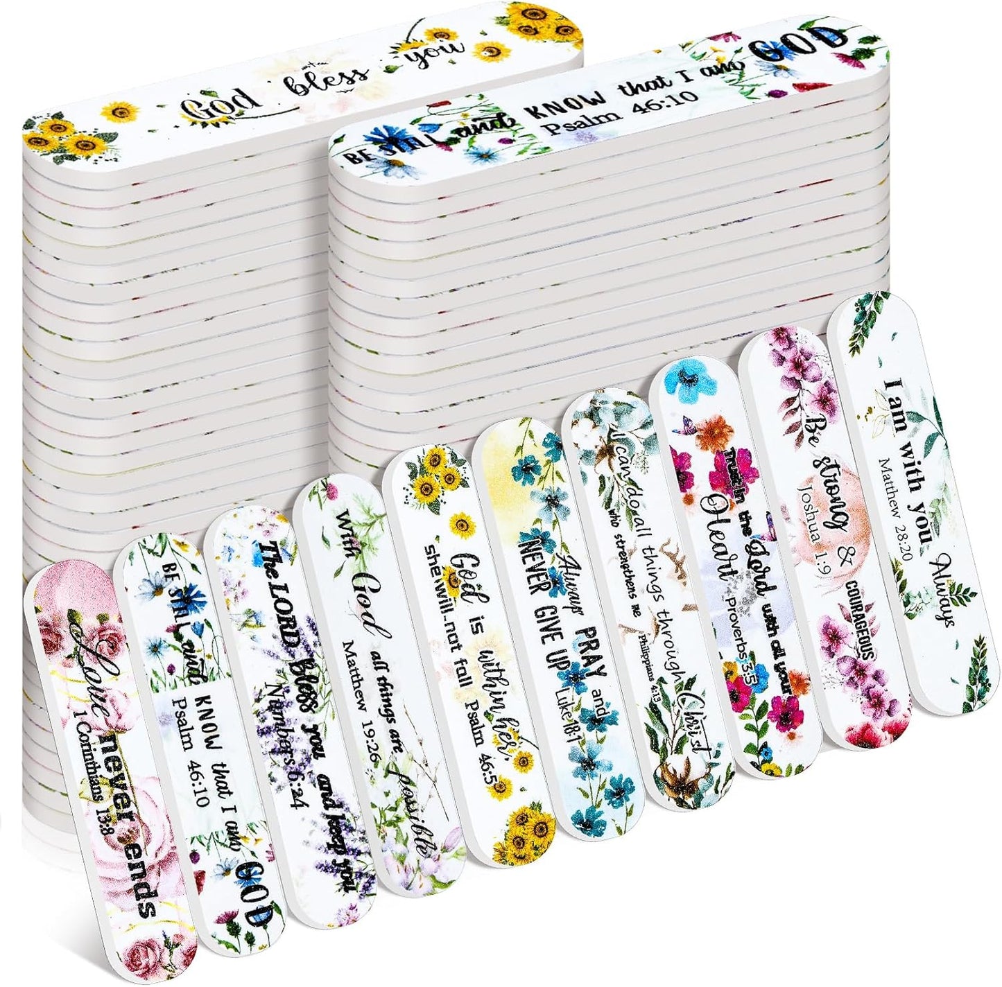 50 Pack Christian Gifts for Women Bulk Church Bible Verse Nail Files Floral Scripture Emery Boards Christian Religious Gift Nail Files for Employee Appreciation Teacher Staff Coworkers Women
