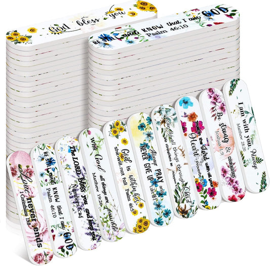 50 Pack Christian Gifts for Women Bulk Church Bible Verse Nail Files Floral Scripture Emery Boards Christian Religious Gift Nail Files for Employee Appreciation Teacher Staff Coworkers Women