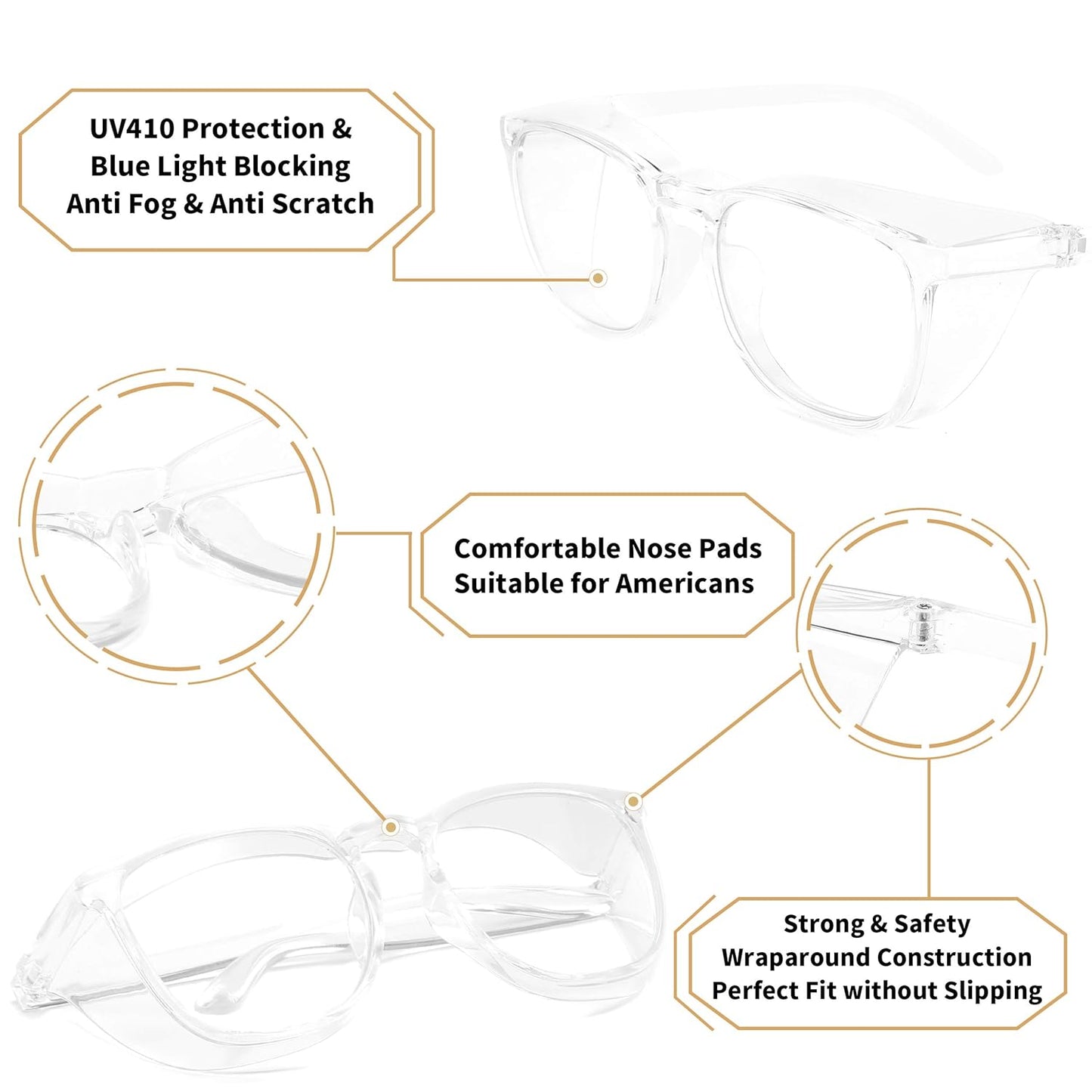 Alsenor Safety Glasses Anti Fog Goggles Protective Eyewear Blue Light Blocking Anti Dust UV Protection Glasses For Men Women (Transparent)