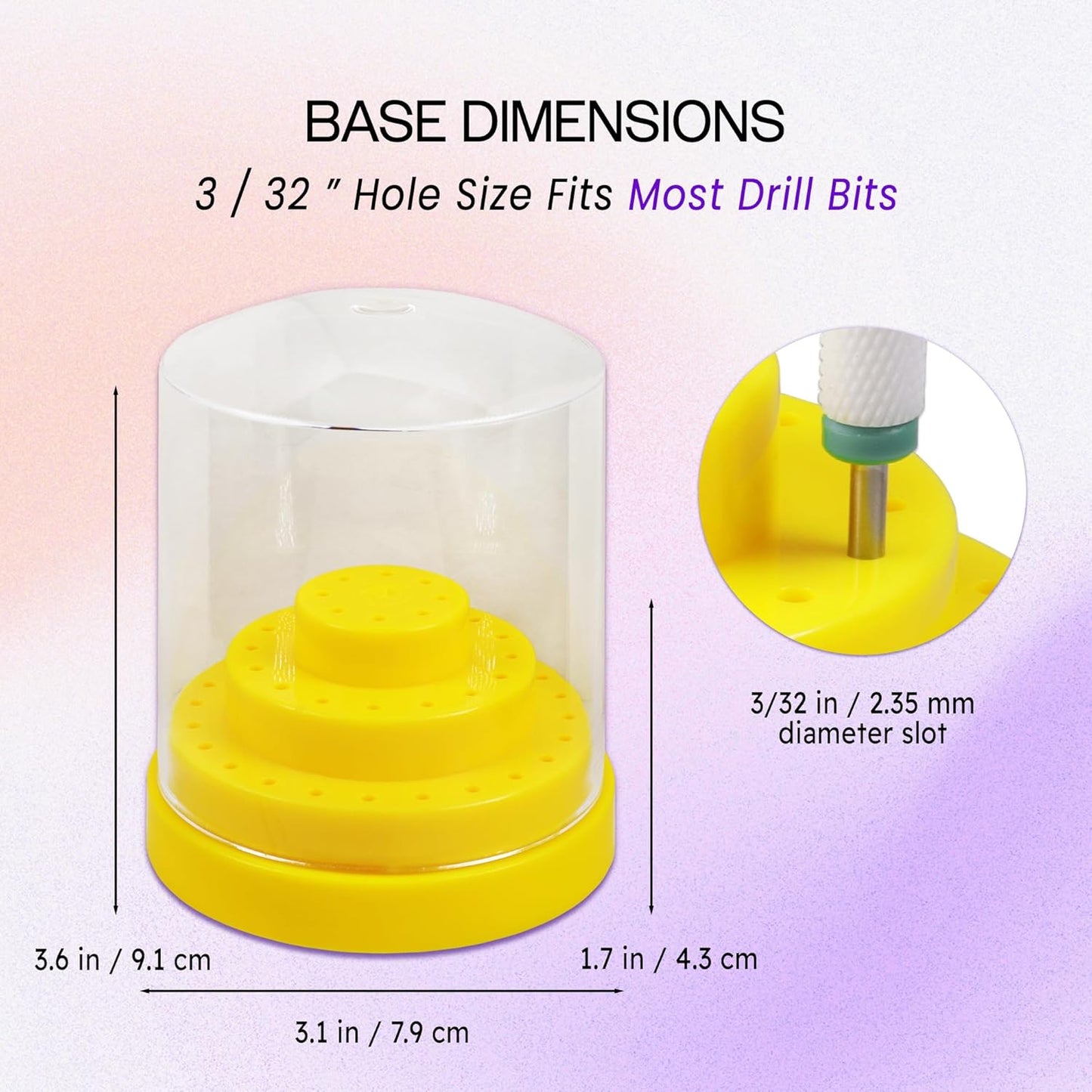 PANA Round Cake Tier Nail Drill Bit Holder Display Organizer Case - Dustproof Carbide Bit Storage Container Box For Manicure Tools Nail Salon - 48 Holes Yellow (Drill Bits Not Included)