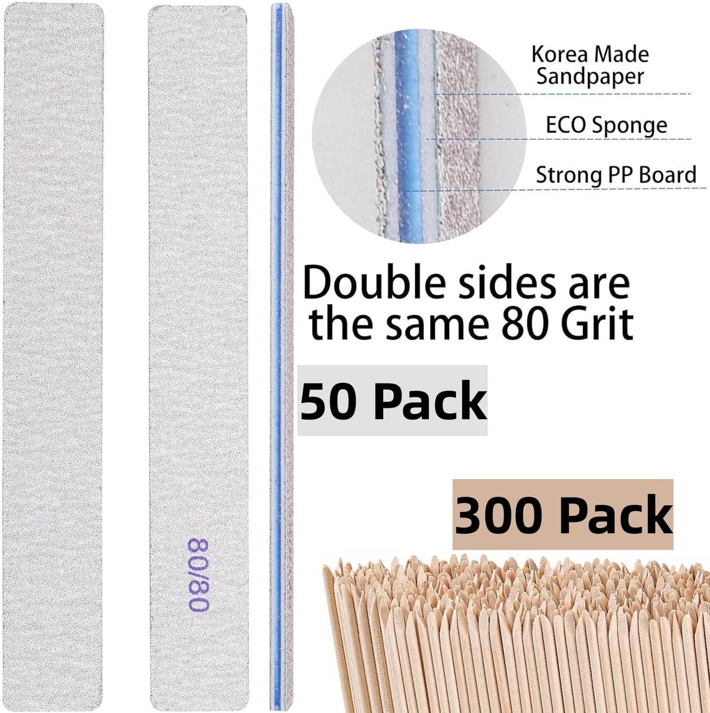 350pcs 80/80 Grit Nail Files Set, Manicures Pedicures Nails Emery Boards File Professional Nail Art Tools for Home,Salon,Clients,Strong, 2 Sided