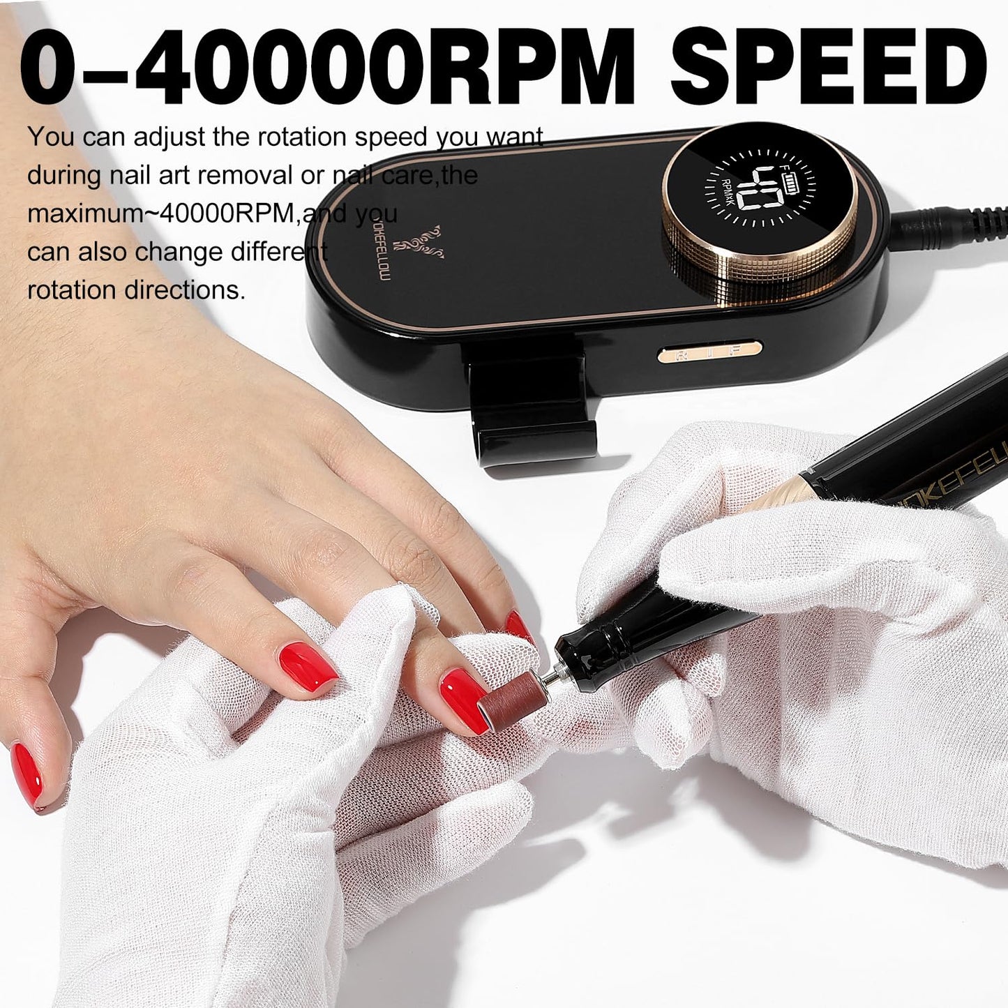 YOKE FELLOW Electric Nail File - Nail Drill Machine for Acrylic Nail Kit with Nail Dust Brush for Dip Powder Manicure Pedicure 40000RPM Rechargeable Nail Drill Gift Set for Women