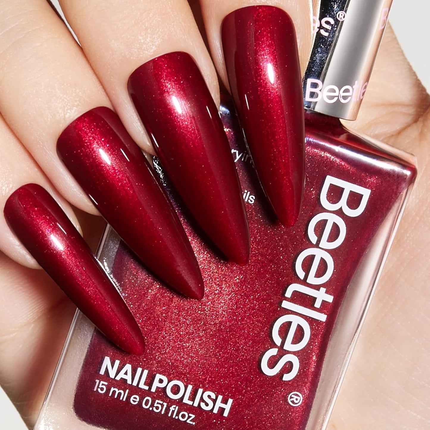 Beetles Deep Wine Red Nail Polish, Fast Air Dry, No UV Needed – Luxurious and Long-Lasting, Perfect for Christmas Party & DIY At-Home, 0.51oz