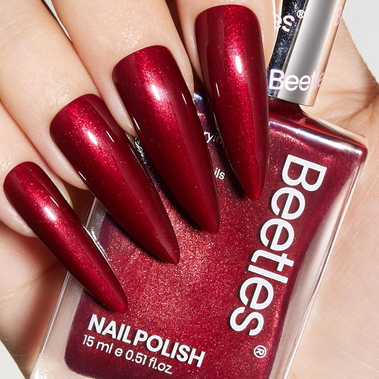 Beetles Deep Wine Red Nail Polish, Fast Air Dry, No UV Needed – Luxurious and Long-Lasting, Perfect for Christmas Party & DIY At-Home, 0.51oz