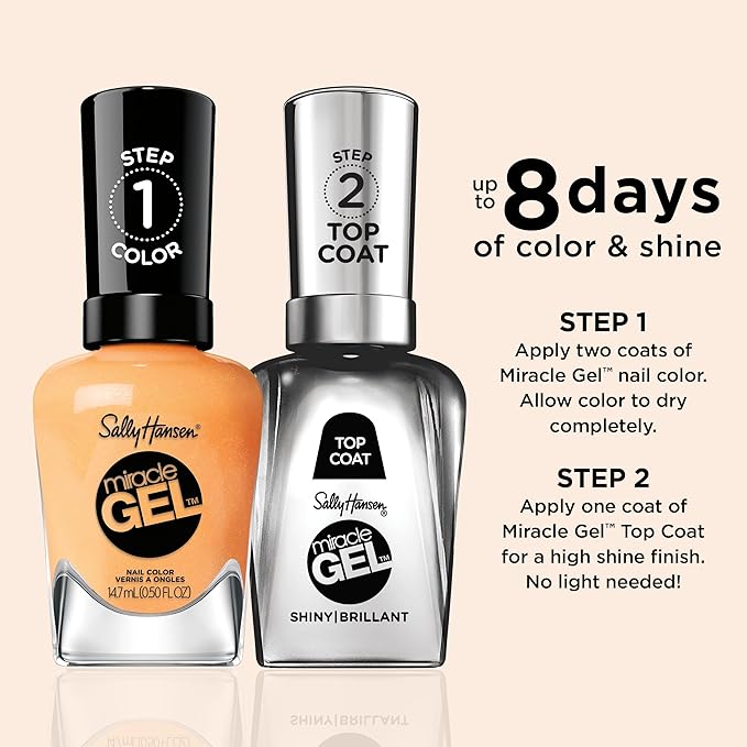 Sally Hansen Miracle Gel Salon Quality Nail Polish | Gel-Like Formula, Two-Step System, No UV Light Needed, Long Lasting | Opaque | 385 On the Horizon | Bright Orange Nail Color