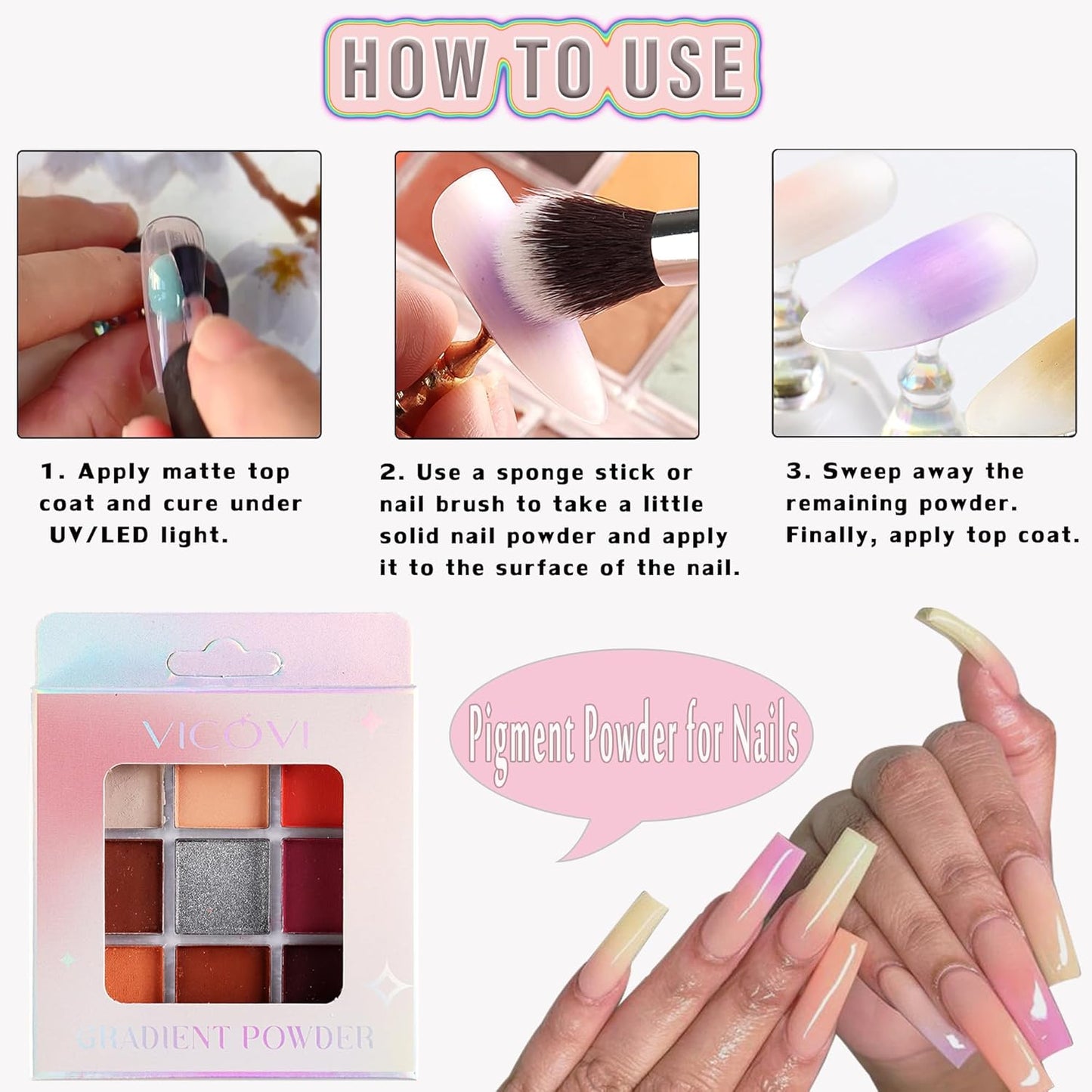 Nail Pigment Palette 9 Colors Gradient Effect Solid Nail Powder for Beginners Nail Salon Home DIY Nail Art Decor for Ombre Nails, Nail Supplies #01