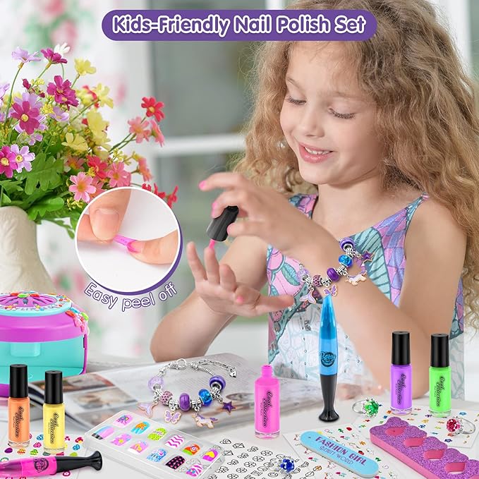 BATTOP Kids Nail Polish Set for Girls - Kids Nail Art Kit with Dryer & Fake Nail & Sticker & Water Based Nail Polish & Nail Art Pen - Idea Gifts for Girls Ages 6 7 8 9 10 11 12