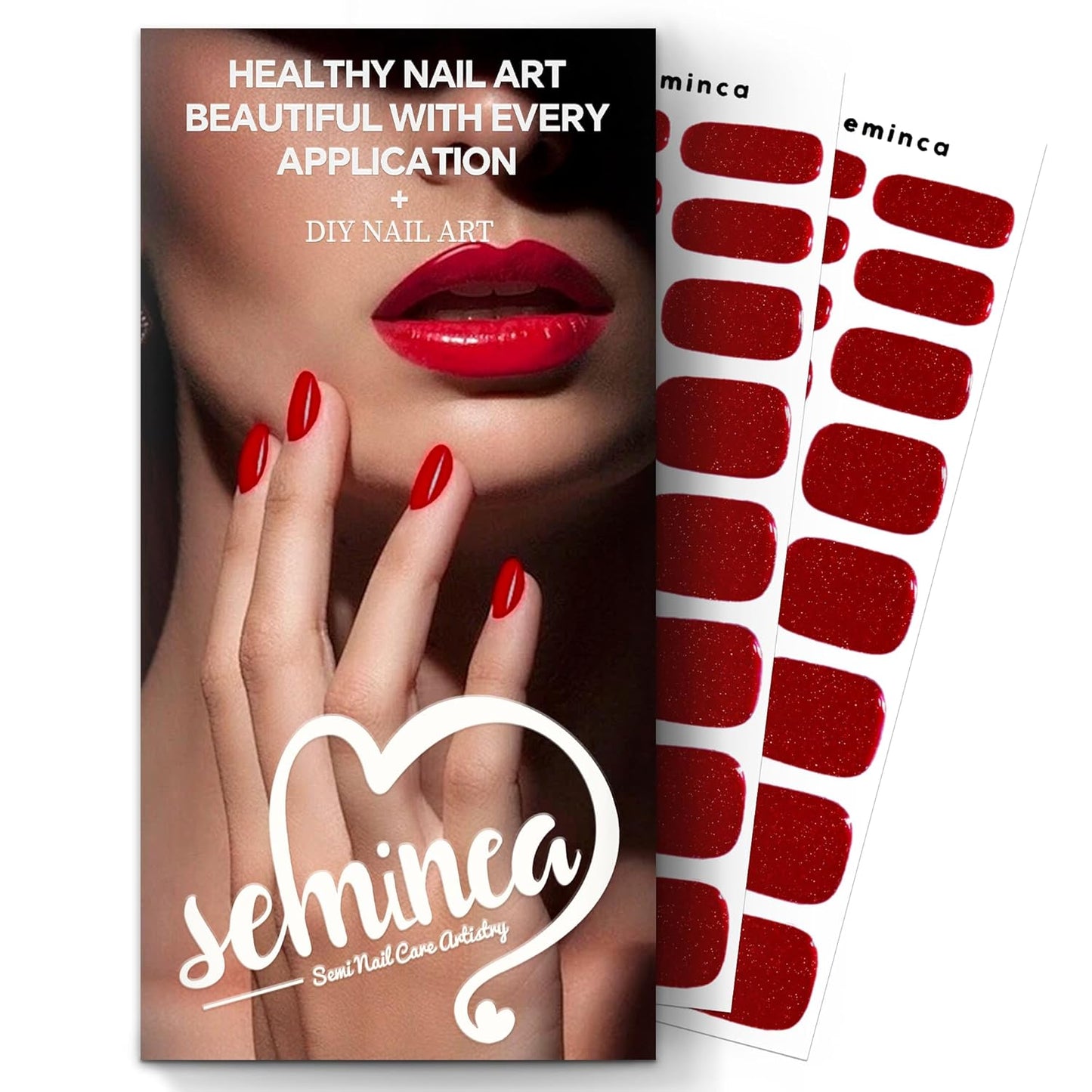 Semi Cured Gel Nail Strips(Red Fine Glitter), UV Light Required, Salon Quality, Easy to Apply & Remove, DIY Nail Art Kits for Women at Home