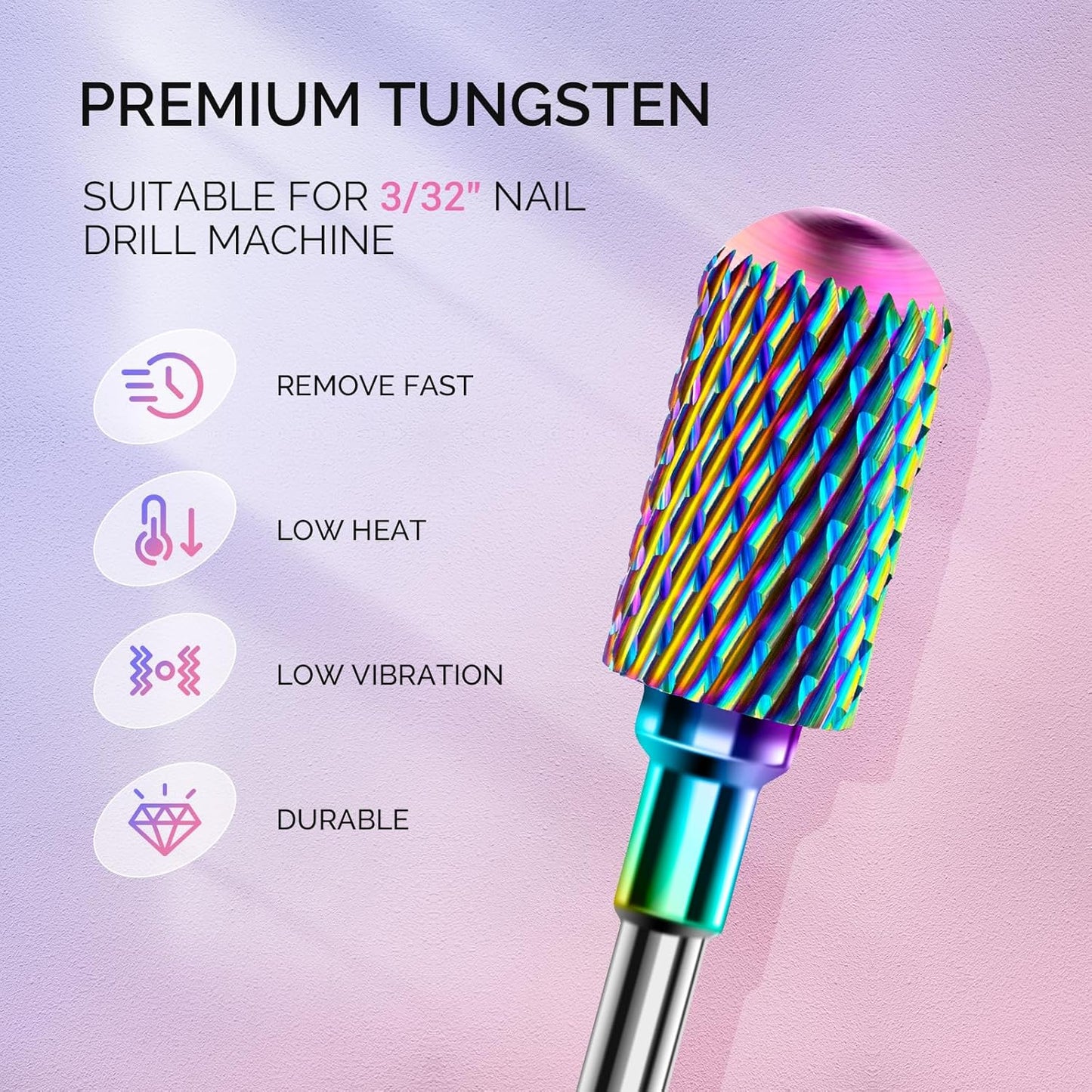 MelodySusie Nail Drill Bits Set, 7pcs Tungsten Carbide Diamond Nail Drill Bits for Acrylic Nails Poly Gel Cuticle Remove, 3/32'' Professional Nail Bits for Nail Drill Efile (A-Colorful)
