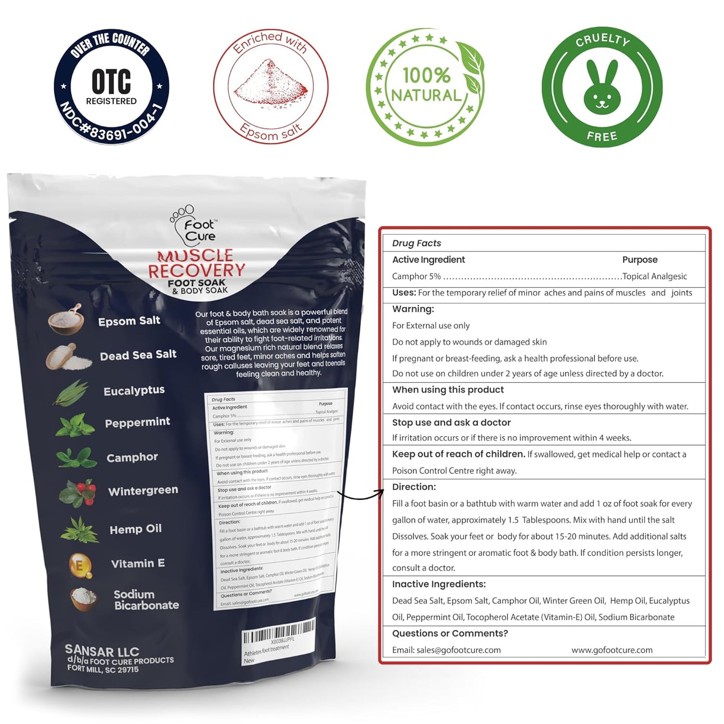 FOOT CURE Muscle Care Foot Soak with Epsom Salts – Refreshing Blend for Relaxation & Foot Care – Helps Soften Skin – Soothes Tired Feet, Invigorating Scent, Spa Pedicure – 16 oz (Pack of 2)