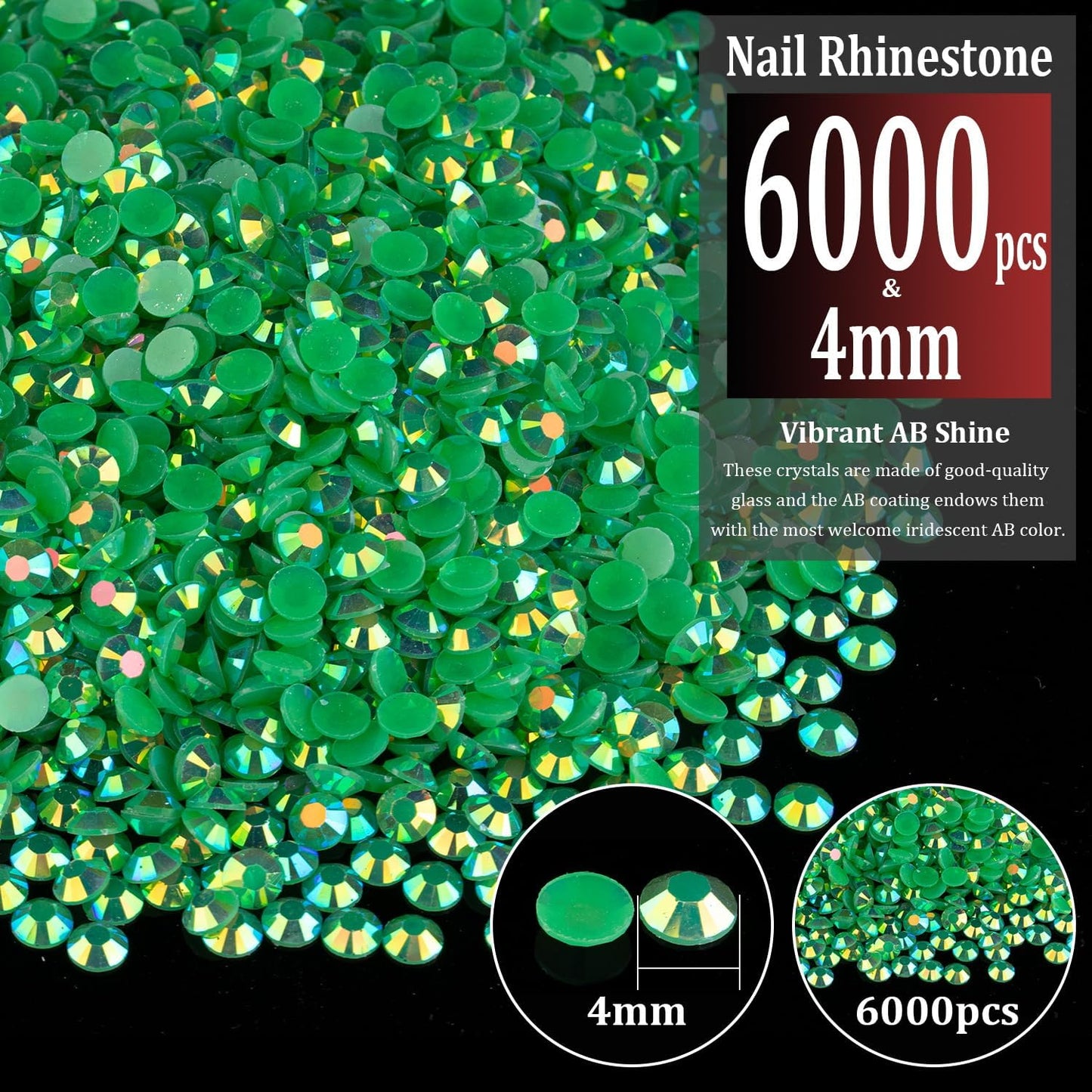 6000pcs 4mm Resin Rhinestones Bulk, Dark Green AB Flatback Round Jelly Rhinestones Bedazzling Non Hotfix Crystal Gems Large Quantity Wholesale for DIY Crafts Clothes Tumblers Face Makeup Manicure