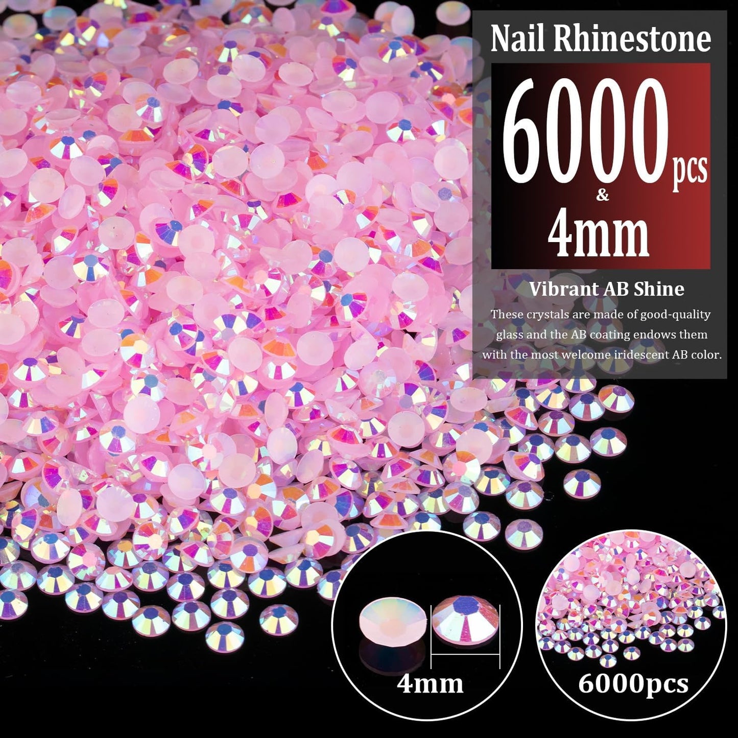6000pcs 4mm Resin Rhinestones Bulk, Light Pink AB Flatback Round Jelly Rhinestones Bedazzling Non Hotfix Crystal Gems Large Quantity Wholesale for DIY Crafts Clothes Tumblers Face Makeup Manicure