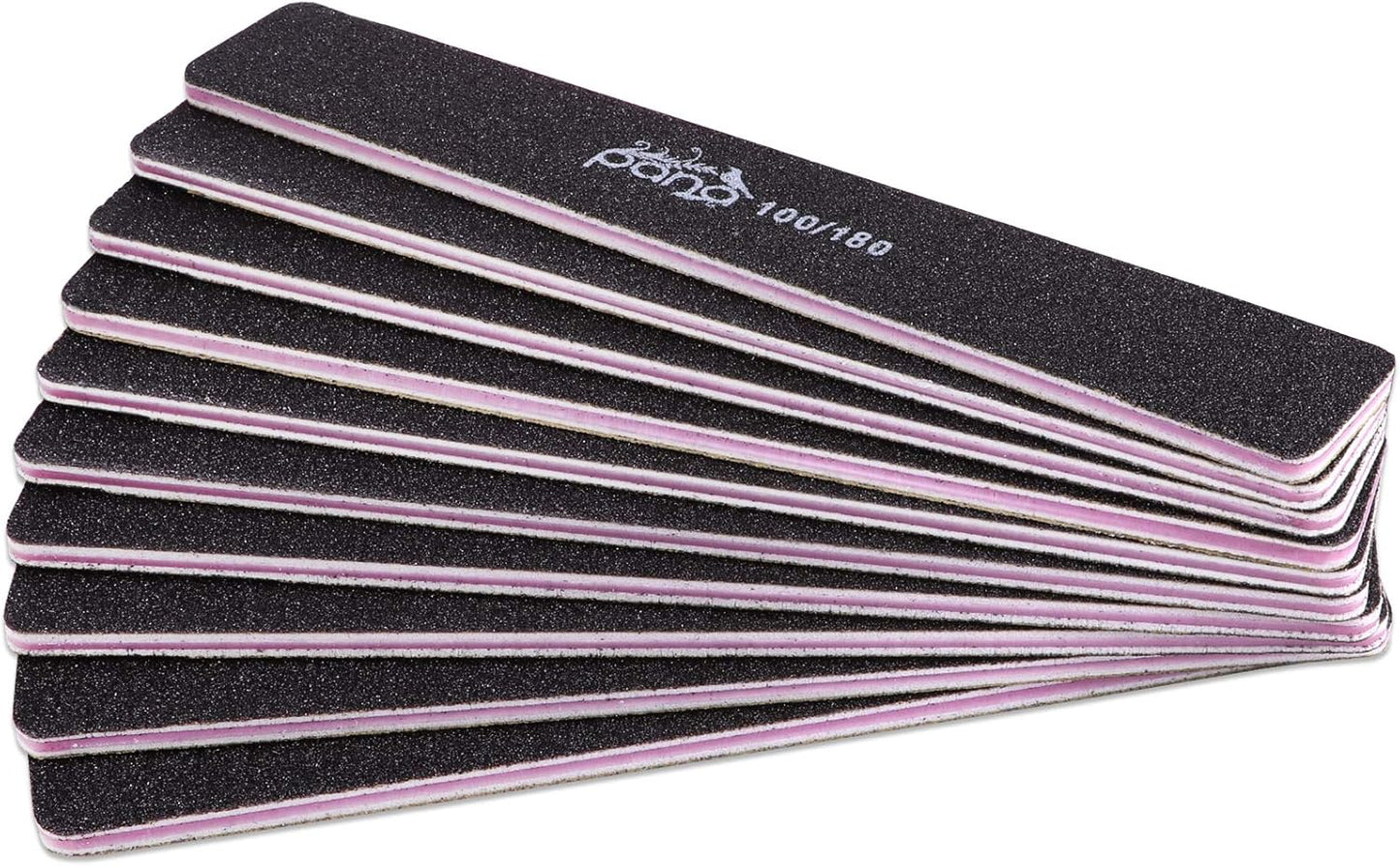 10PCS Jumbo Size PANA Professional Double Sided Nail Files - Black, 100/180 Grit - Emery Board Nail Buffering File Manicure Pedicure Nail Polisher Washable