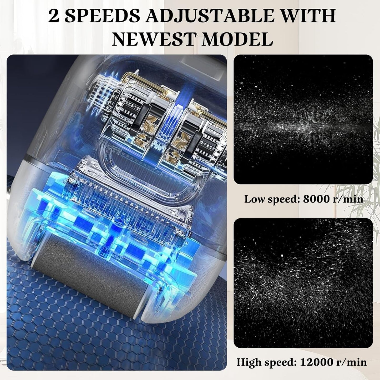 Electric Callus Remover Foot File - Rechargeable Callus Remover Pedicure Tools for Feet Foot Scrubber File Foot Care Grinder with 3 Grinding Heads 2 Speeds for Men Women Dry Callus Dead Skin (Blue)