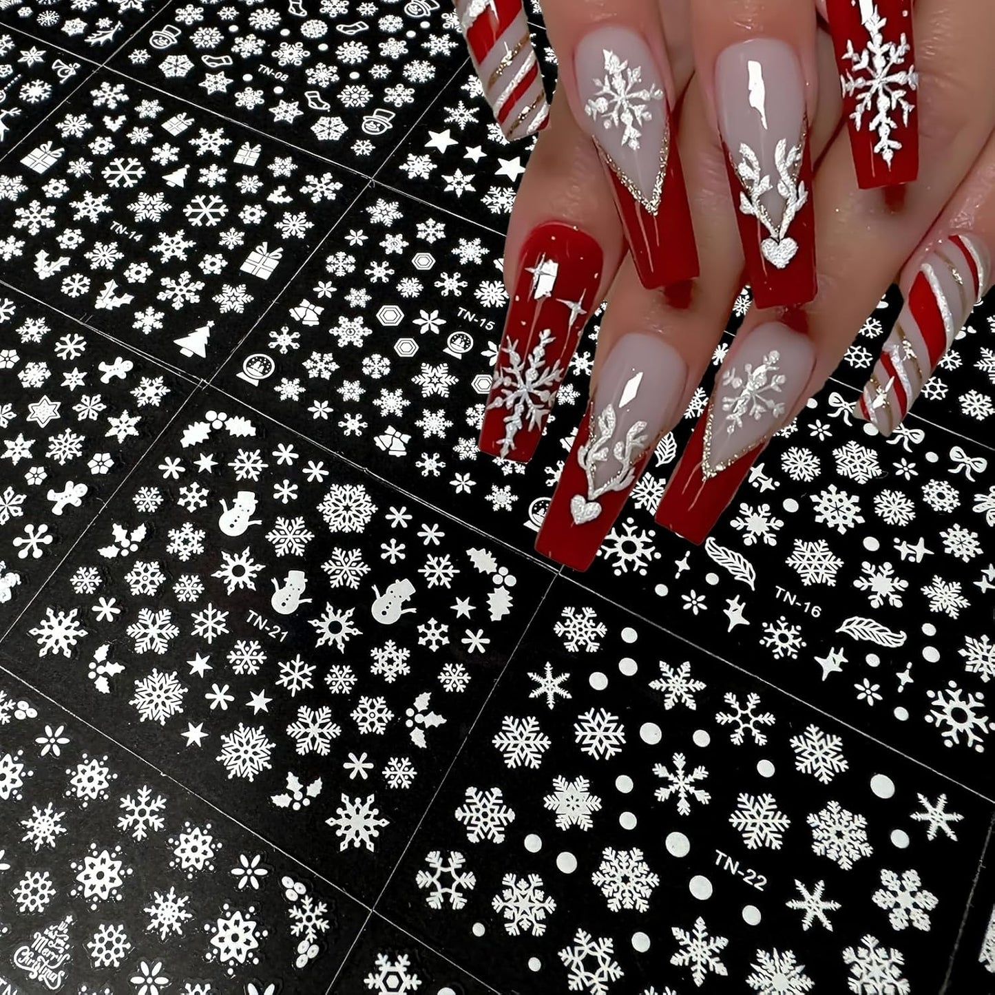 30 Sheets Christmas Nail Art Stickers 3D Self-Adhesive White Snowflake Nail Decals Winter Xmas Elk Snowman Designs Nail Supplies Christmas Cute Nail Decoration for Women Manicure Accessories