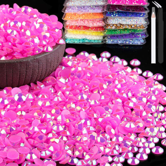 2000pcs 6mm Resin Rhinestones Bulk, Hot Pink AB Flatback Round Jelly Rhinestones Bedazzling Non Hotfix Crystal Gems Large Quantity Wholesale for DIY Crafts Clothes Tumblers Face Makeup Manicure