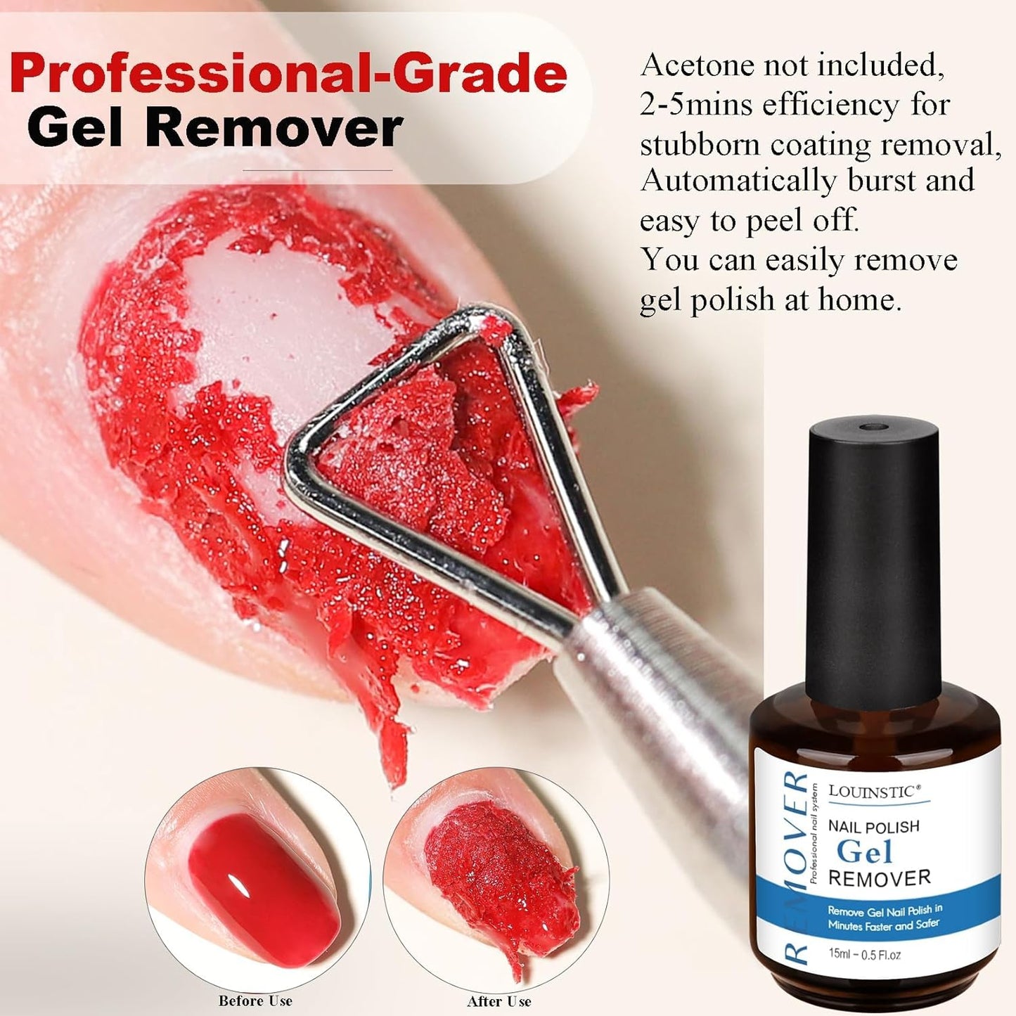 Gel Nail Polish Remover Kit – 2pcs (30ml) with Cuticle Pusher & Nail File – Fast & Gentle Gel Remover for Nails, No Soak or Foil Needed, Removes Gel Polish in 2-5 Minutes, Ideal for At-Home Manicure
