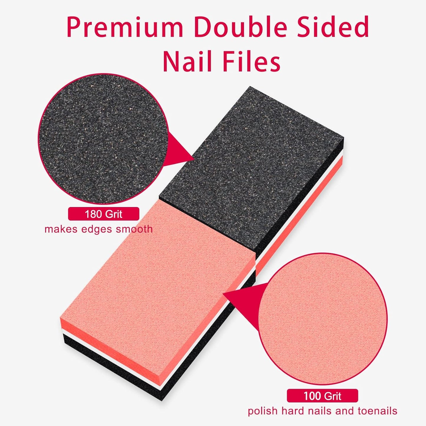 CGBE Buffer Block Nail File 180/100 Grit Nail Buffers Sponge Nail Polish Sanding Buffer Strips Nail File Blocks Manicure Tools 50PCS (Red-Black)