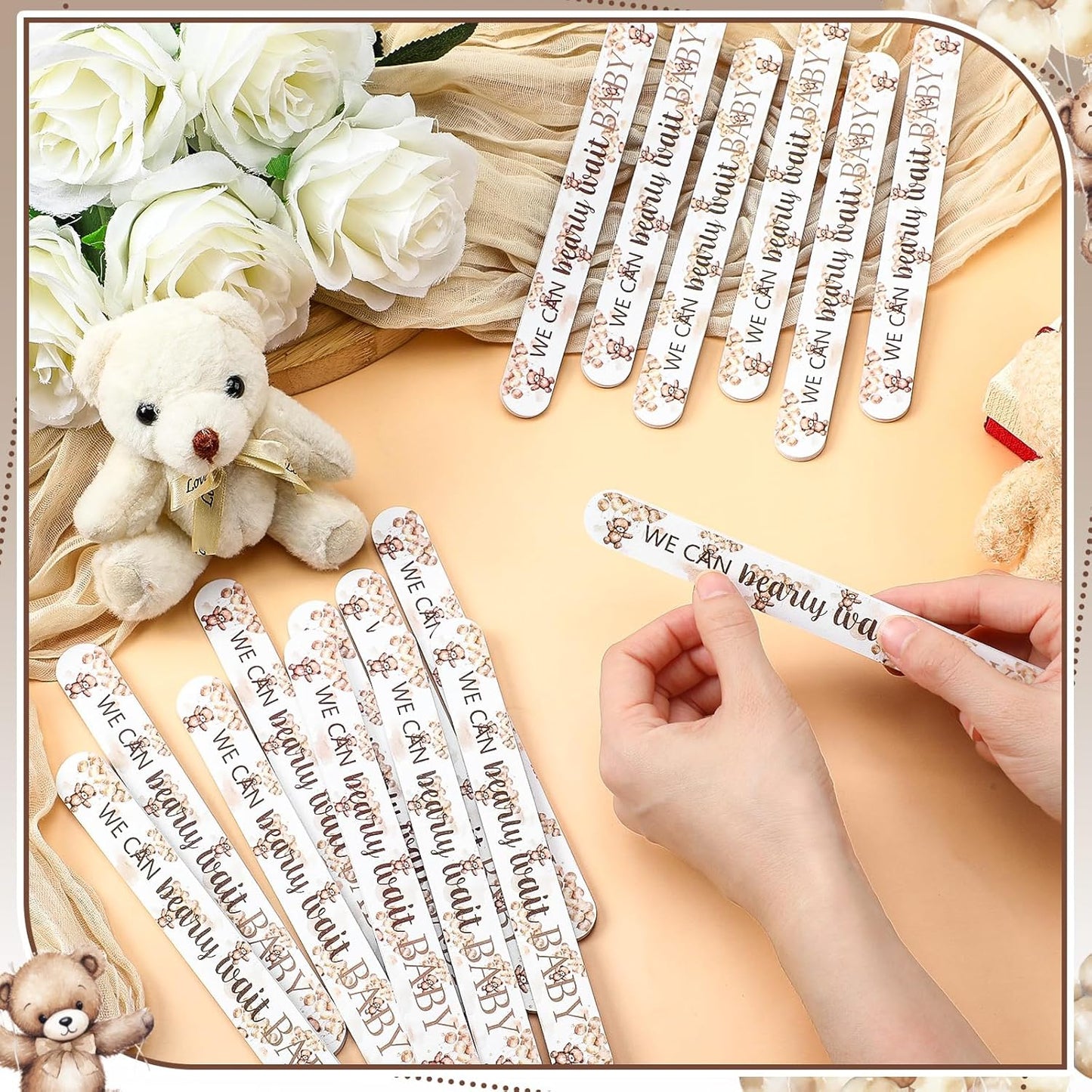 50 Pcs We Can Bearly Wait Baby Shower Party Favors Decorations Baby Shower Games Winners Prizes Gifts Bulk Bear Emery Board Nail Files for Adults Guests Gender Reveal Favors Gift Bags Stuffers