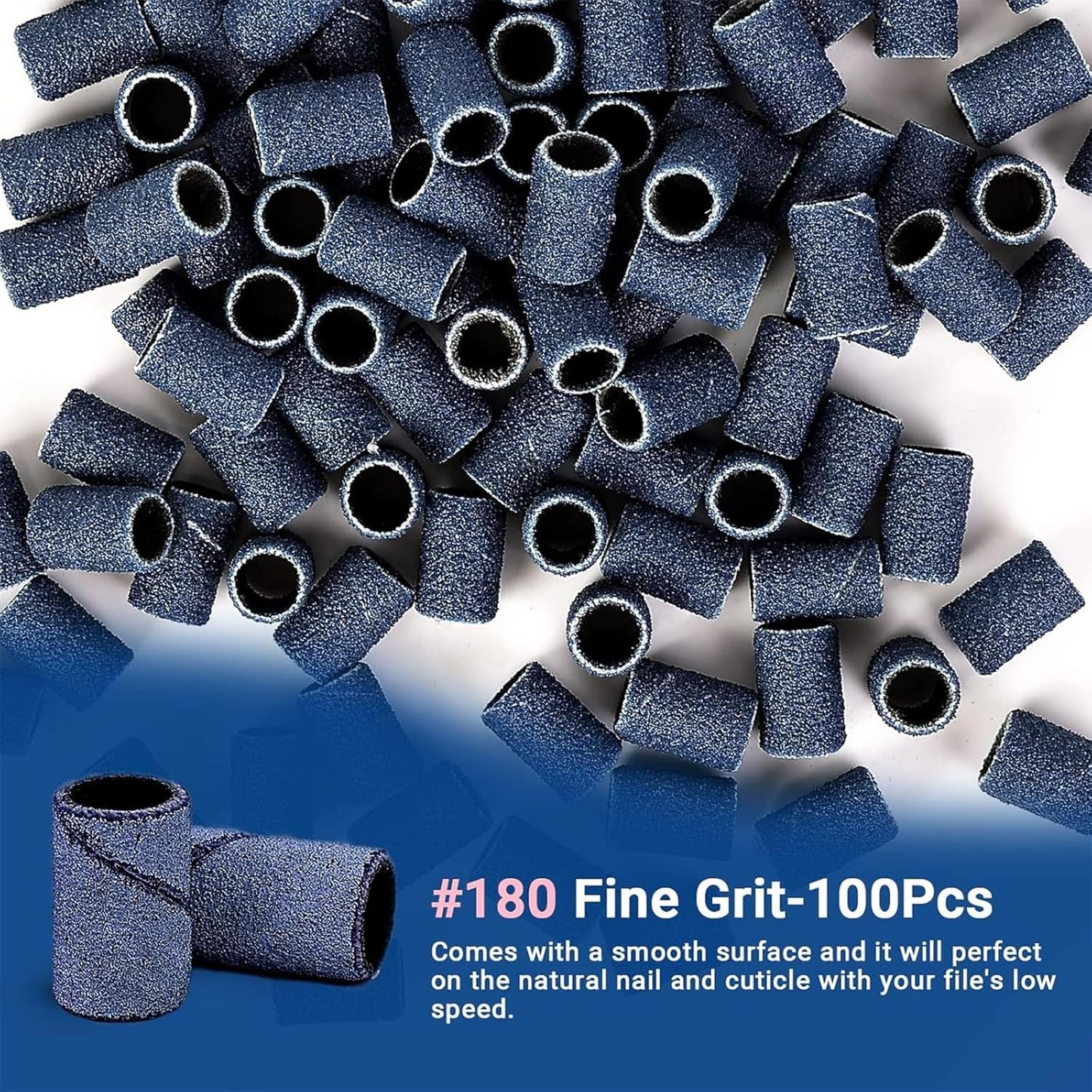 MelodySusie 100 Pcs Nail Drill Bits Sanding Bands for Nail Drill 180 Fine Grit Nail File Sanding Bands for Acrylic Nails Gel Manicures and Pedicure