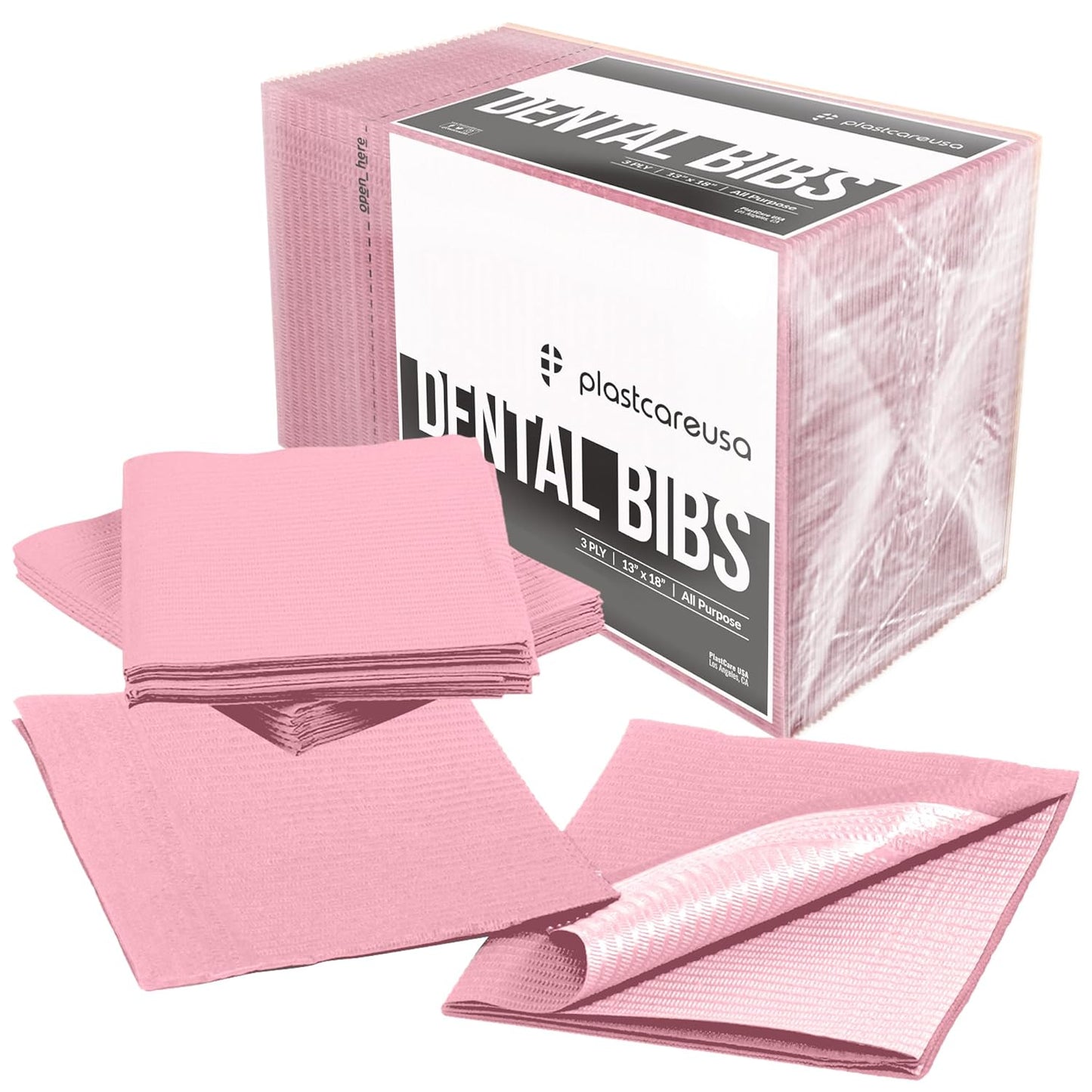 Pink Disposable Dental Bibs 13"x18" - 3 Ply Waterproof Tattoo Bib Sheet for Patients - Dentist or Medical Tray Cover and Nail Table Cover Supplies