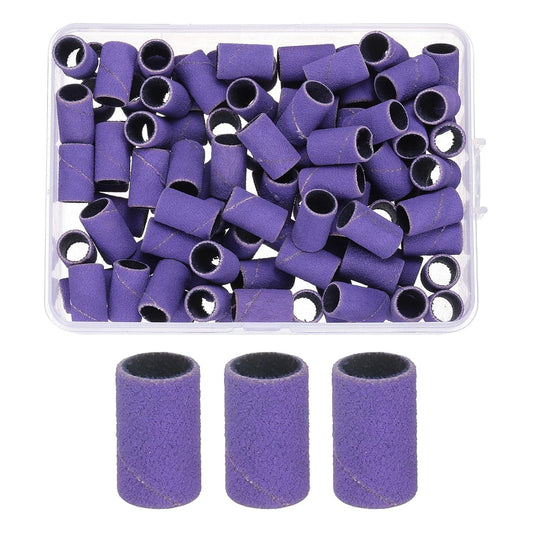 HARFINGTON 100pcs Small Sanding Bands 180 Grit for Nail Drill Bits Mini Sanding Band for Nails Gel Manicures Purple