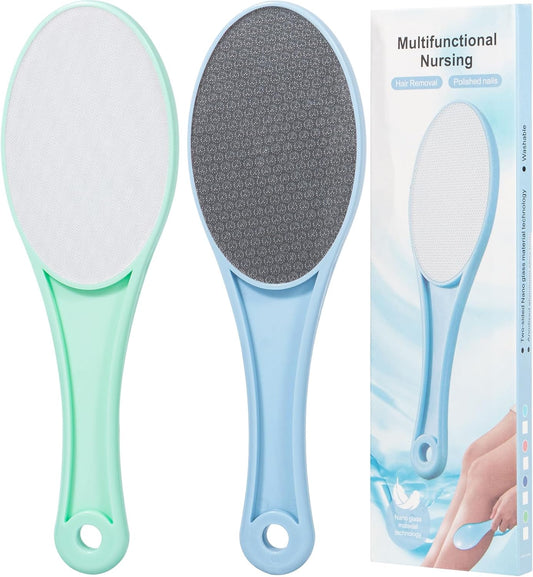 Nano Glass Foot File Callus Remover, 2 Pcs Hard and Dead Skin Remover for Feet, Double Sided Foot Scrubber Hygienic Pedicure Tool, Hair Eraser for Softer & Smoother Feet Hands, Green Blue Random Glass